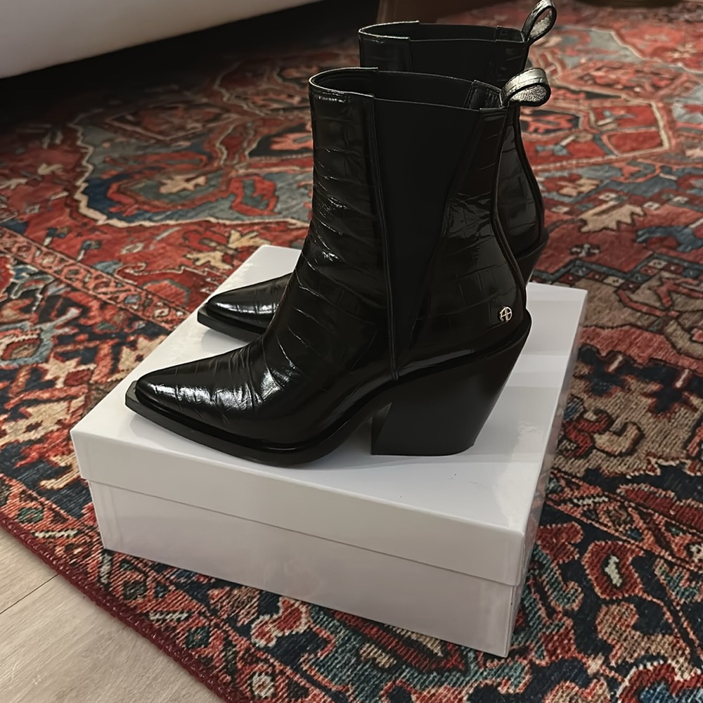 ANINE BING Bekah Boots in croc-embossed patent leather